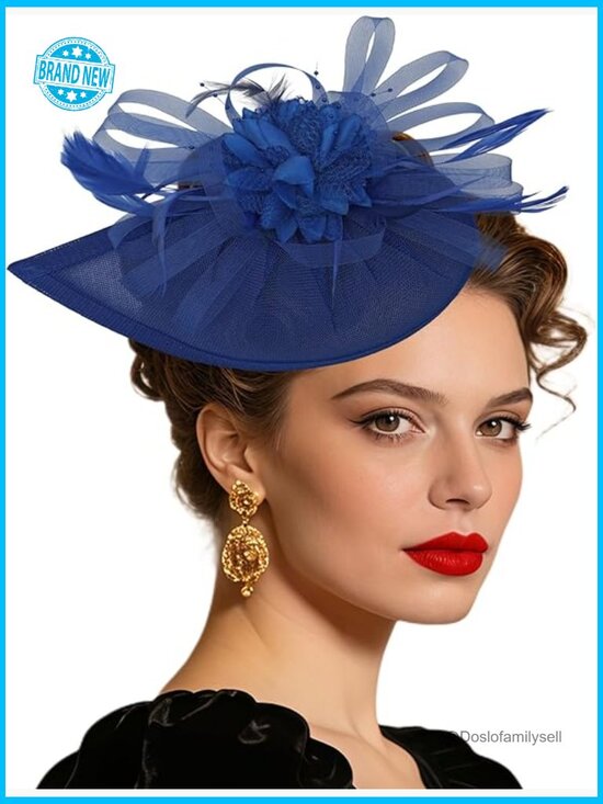 Fascinator Hat with Feathers and Mesh Headband Clip Pillbox Derby for Wedding main image 3